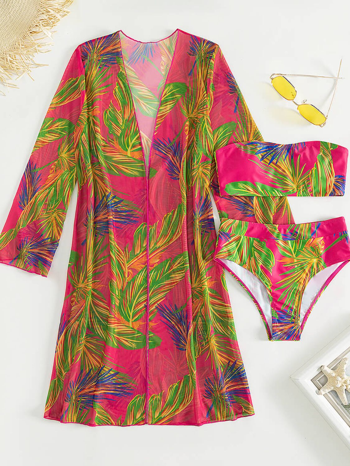 Botanical Print Tube Top, Swim Bottoms, and Cover Up Set - The Fashion Unicorn