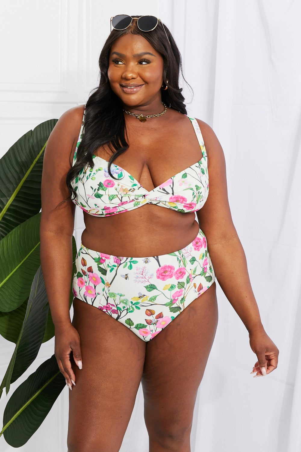 Marina West Swim Take A Dip Twist High-Rise Bikini in Cream - The Fashion Unicorn