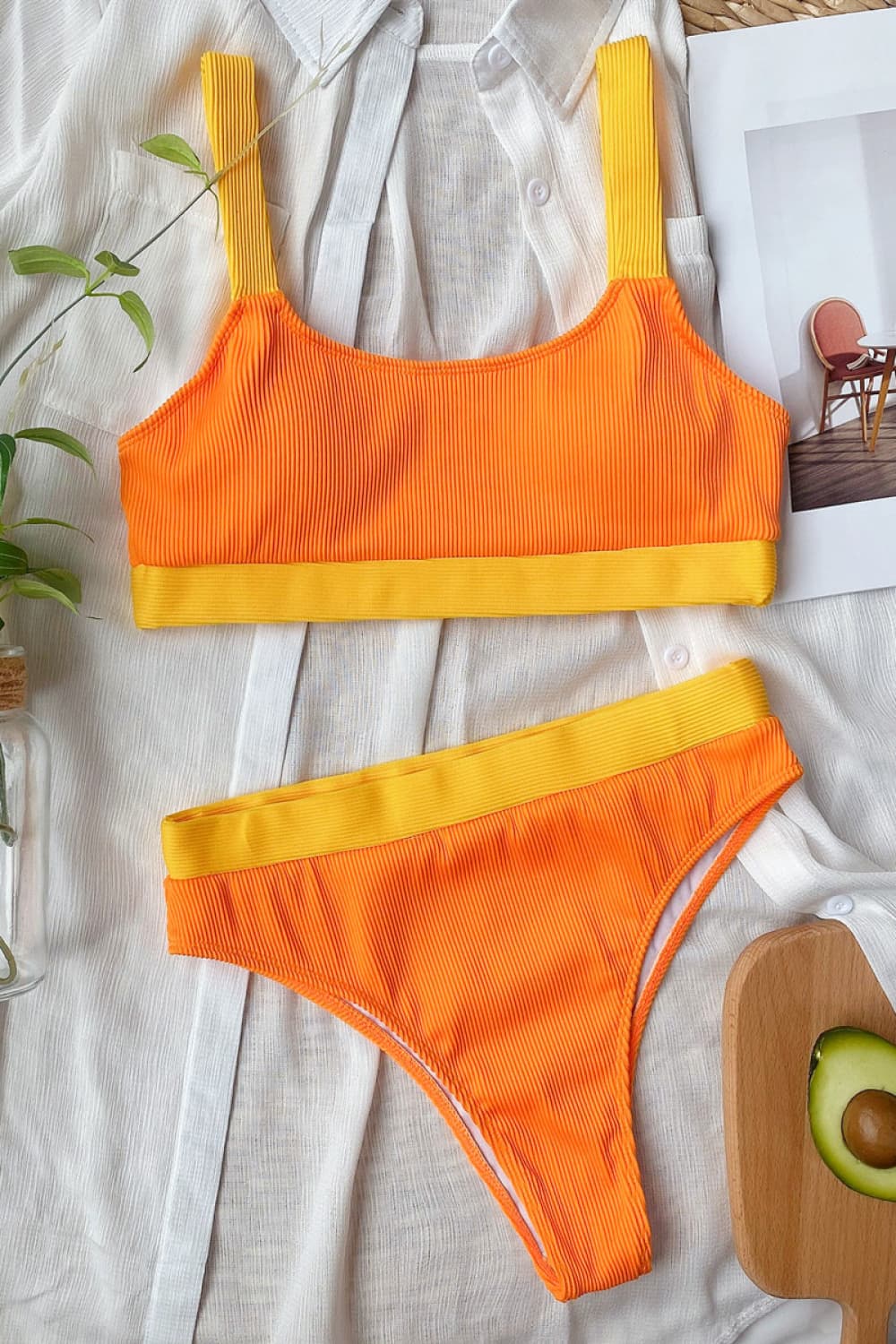 Color Block Scoop Neck Bikini Set - The Fashion Unicorn