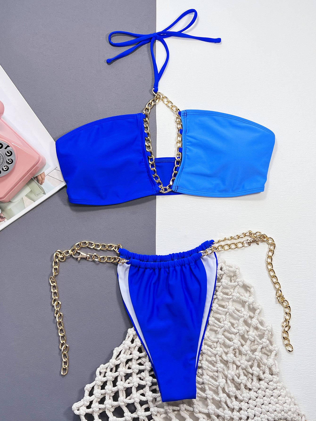 Chain Detail Halter Neck Bikini Set - The Fashion Unicorn