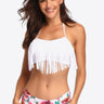 Two-Tone Fringe Trim Tied Bikini Set - The Fashion Unicorn