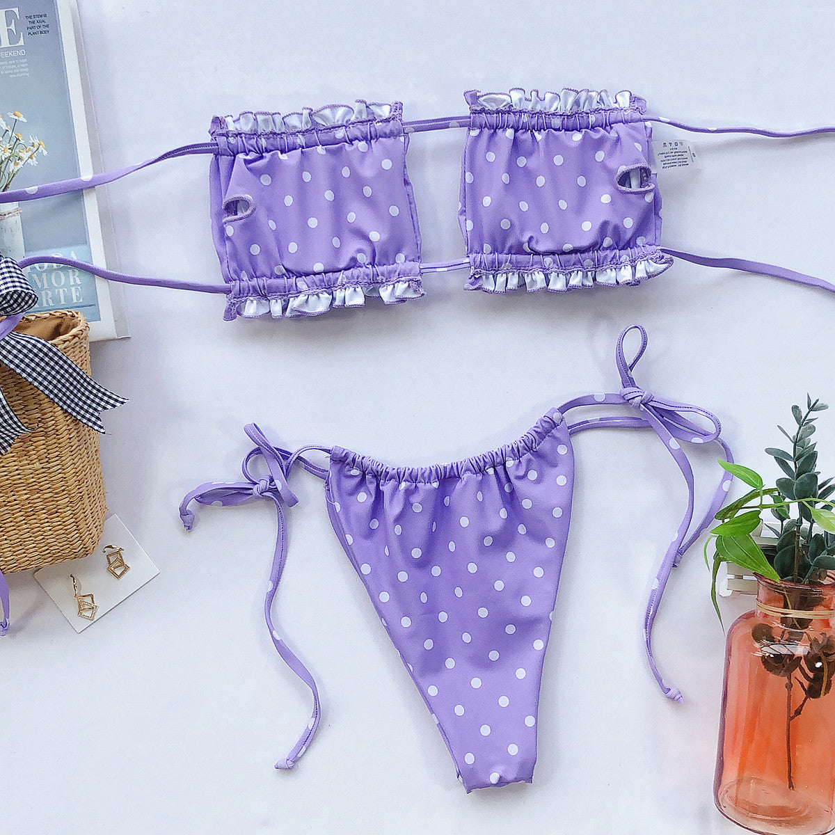 Frill Trim Ruched Bikini Set - The Fashion Unicorn
