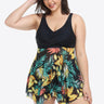 Plus Size Floral Two-Tone Asymmetrical Hem Two-Piece Swimsuit - The Fashion Unicorn