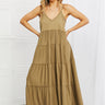 Zenana Full Size Spaghetti Strap Tiered Dress with Pockets in Khaki - The Fashion Unicorn
