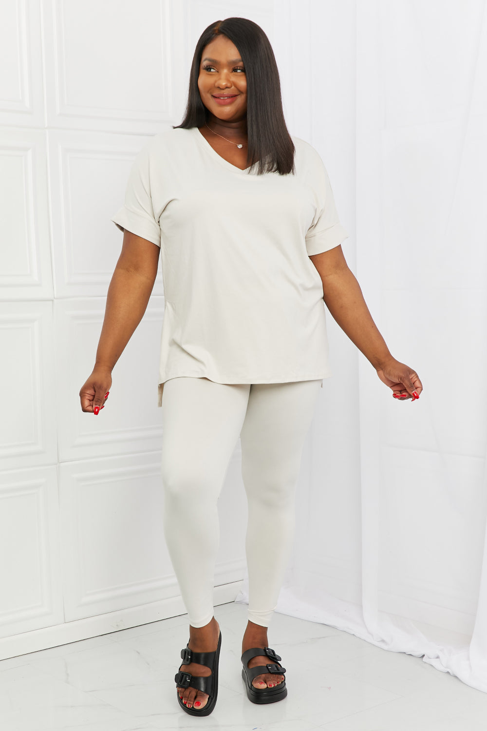 Zenana Self Love Full Size Brushed DTY Microfiber Lounge Set in Bone - The Fashion Unicorn