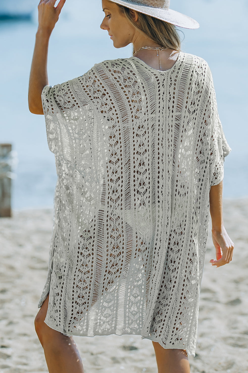 Openwork V-Neck Slit Cover Up - The Fashion Unicorn