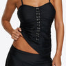 Lace-Up Ruched Two-Piece Swimsuit - The Fashion Unicorn