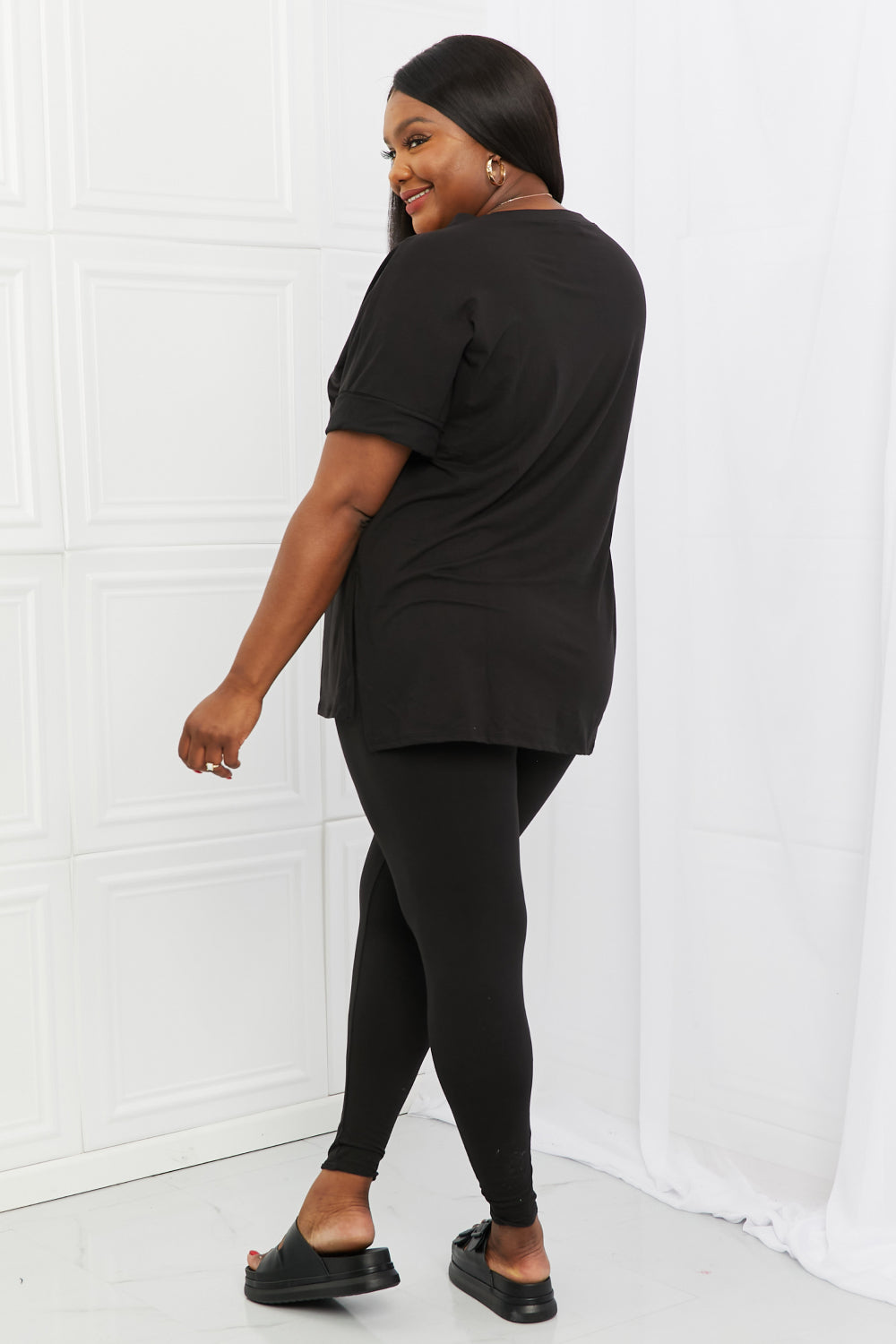 Zenana Self Love Full Size Brushed DTY Microfiber Lounge Set in Black - The Fashion Unicorn